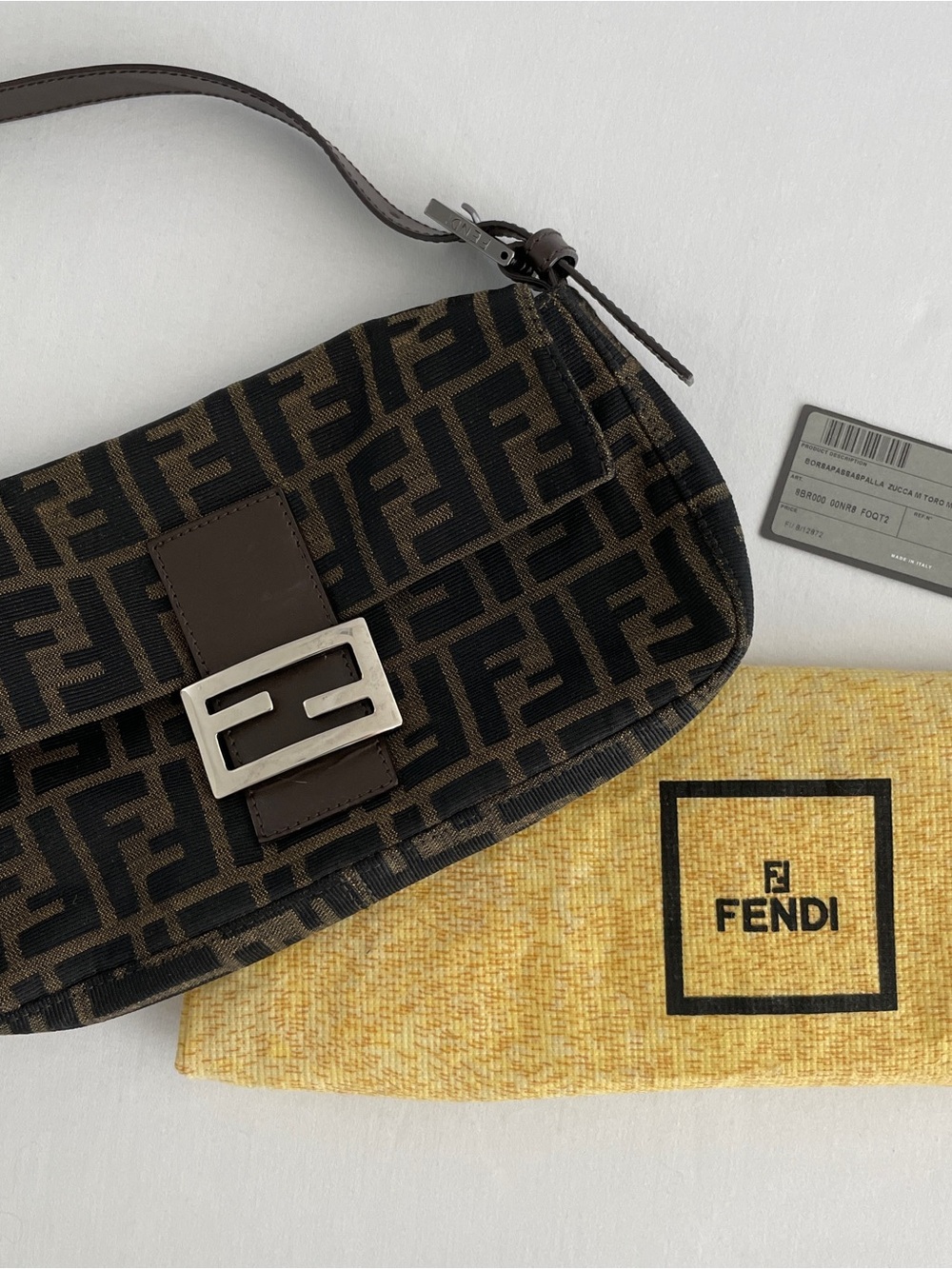 Authentic Fendi Brown Zucca Baguette Shoulder Bag